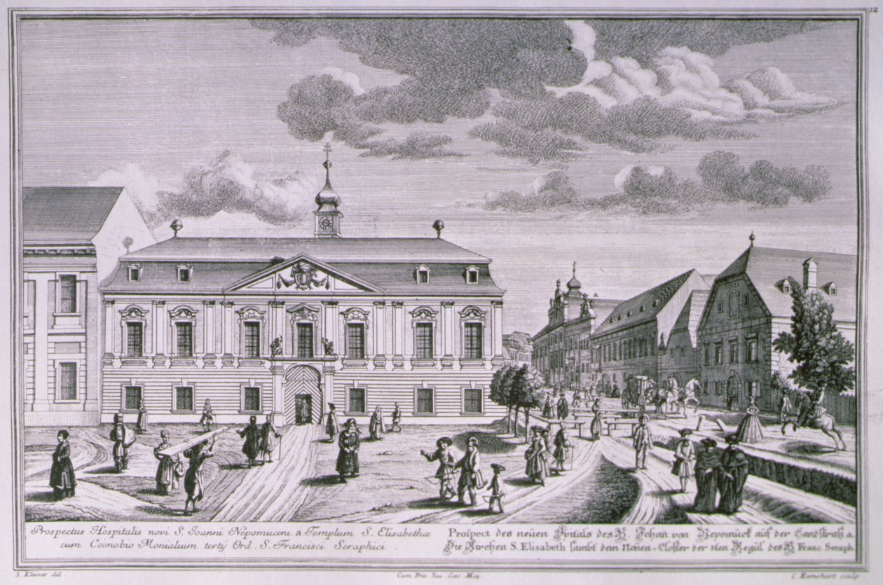 Vue du nouvel hôpital Saint-Jean-Népomucène, Vienne gravée par Karl Remshard (1678-1735) - Salomon after Kleiner
