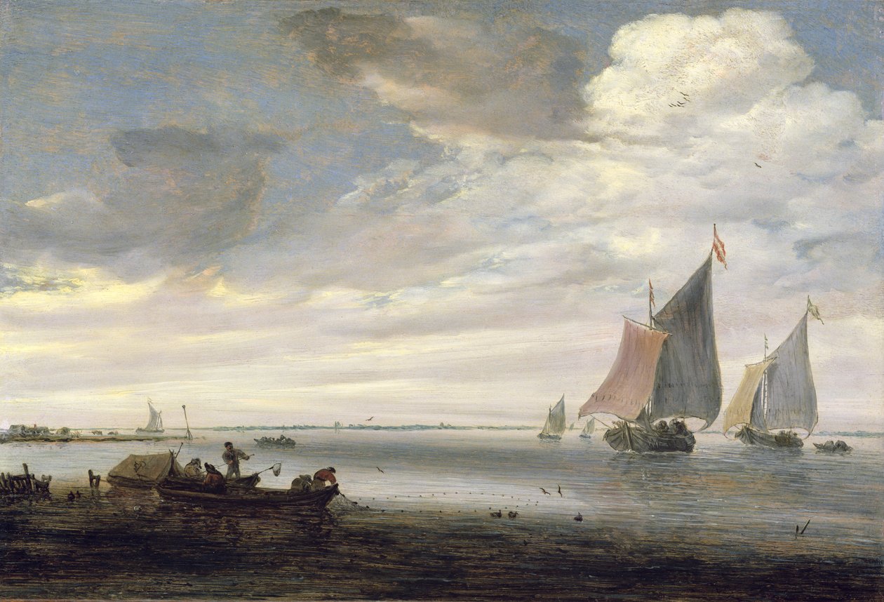 Large embouchure de rivière avec des bateaux, c.1660 - Salomon van Ruisdael or Ruysdael