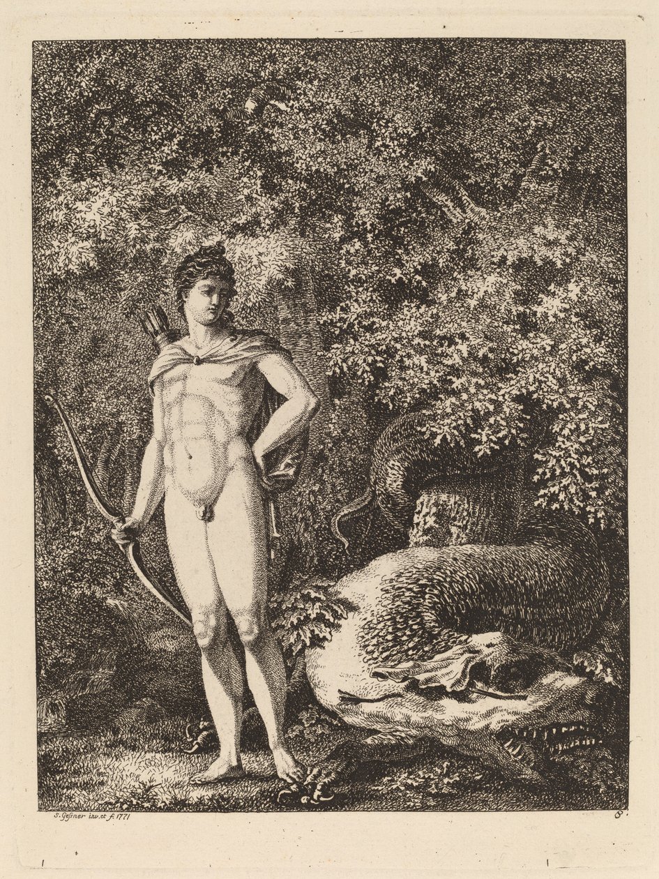 Apollon avec un arc et un dragon - Salomon Gessner