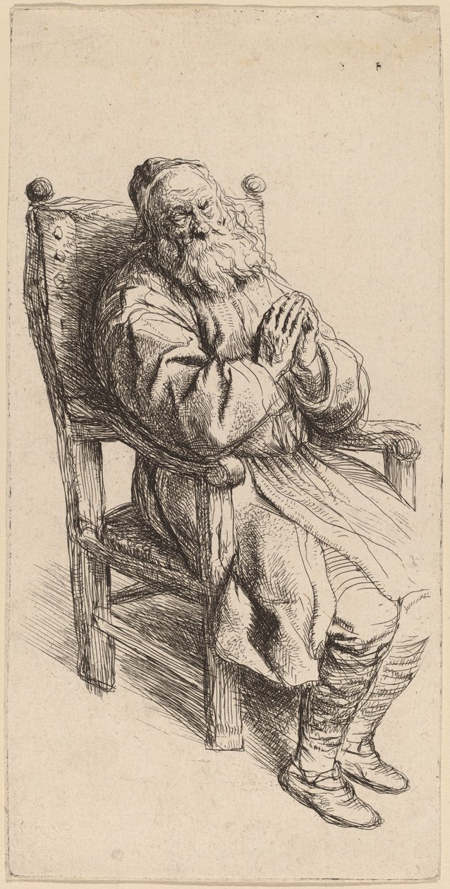 Vieil homme dormant dans un fauteuil - Salomon Koninck
