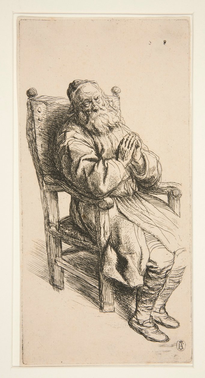 Vieil homme dormant dans un fauteuil - Salomon Koninck