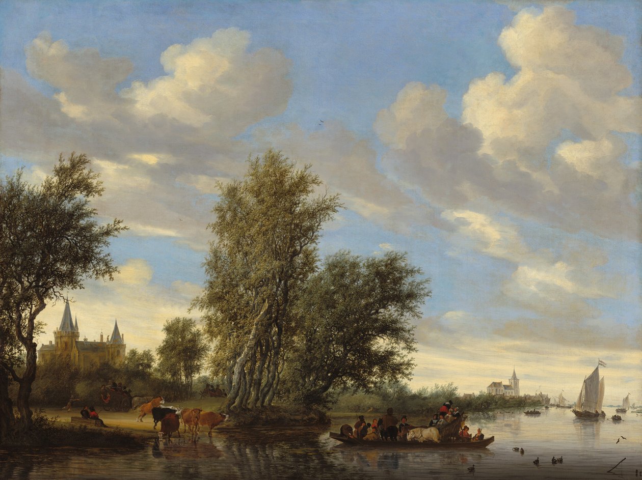 Paysage fluvial avec ferry - Salomon Ruysdael