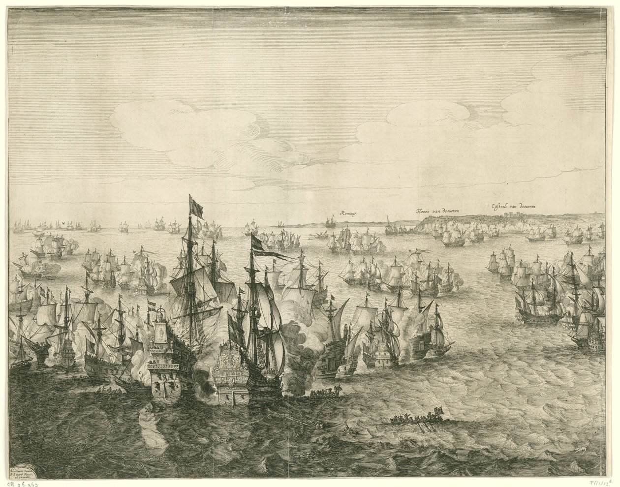 Bataille navale aux Dunes (plaque de gauche), 1639 - Salomon Savery