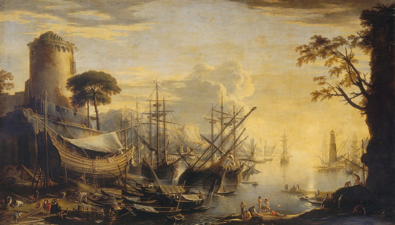 Port au coucher du soleil - Salvator Rosa