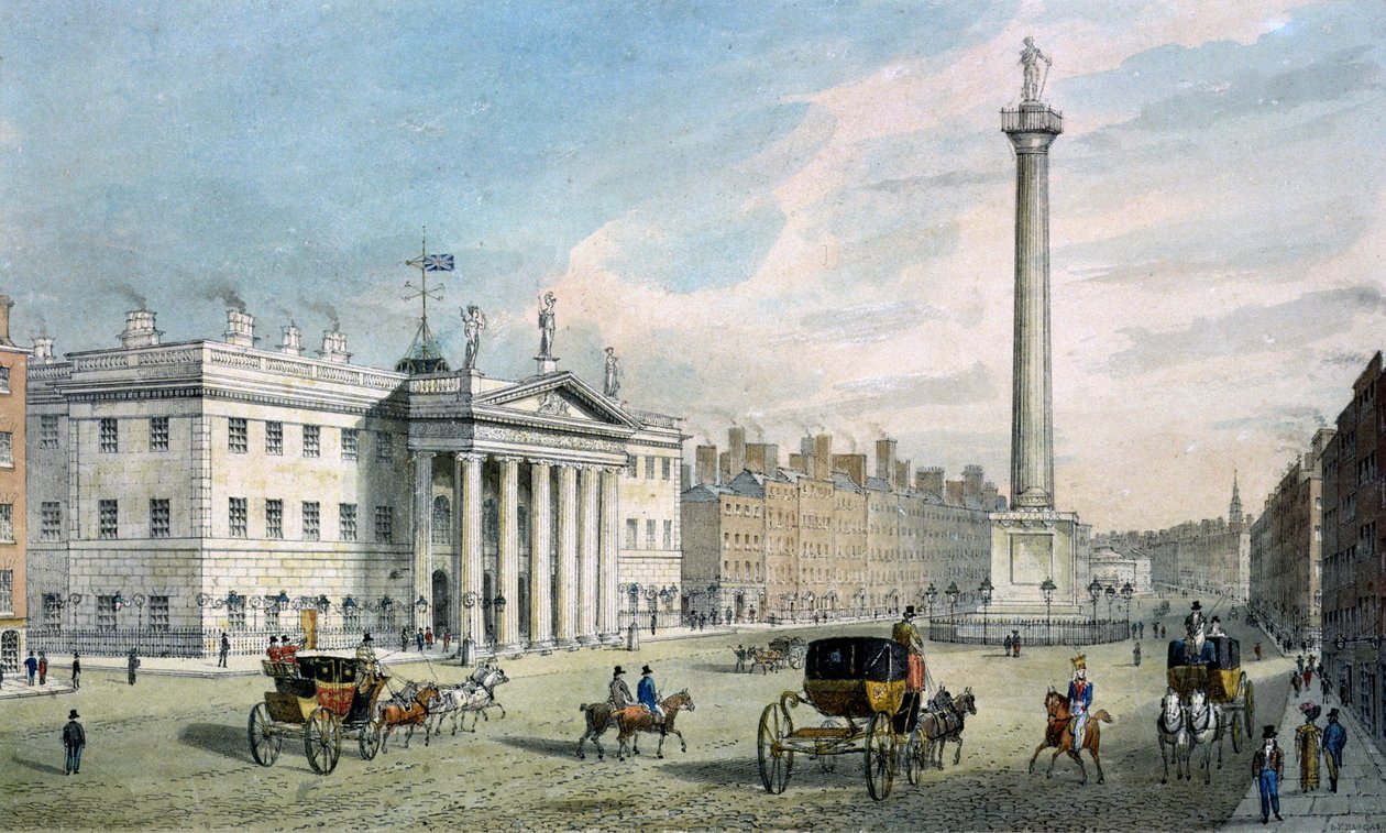 Rue Sackville, Dublin, montrant la poste et la colonne de Nelson - Samuel Frederick Brocas