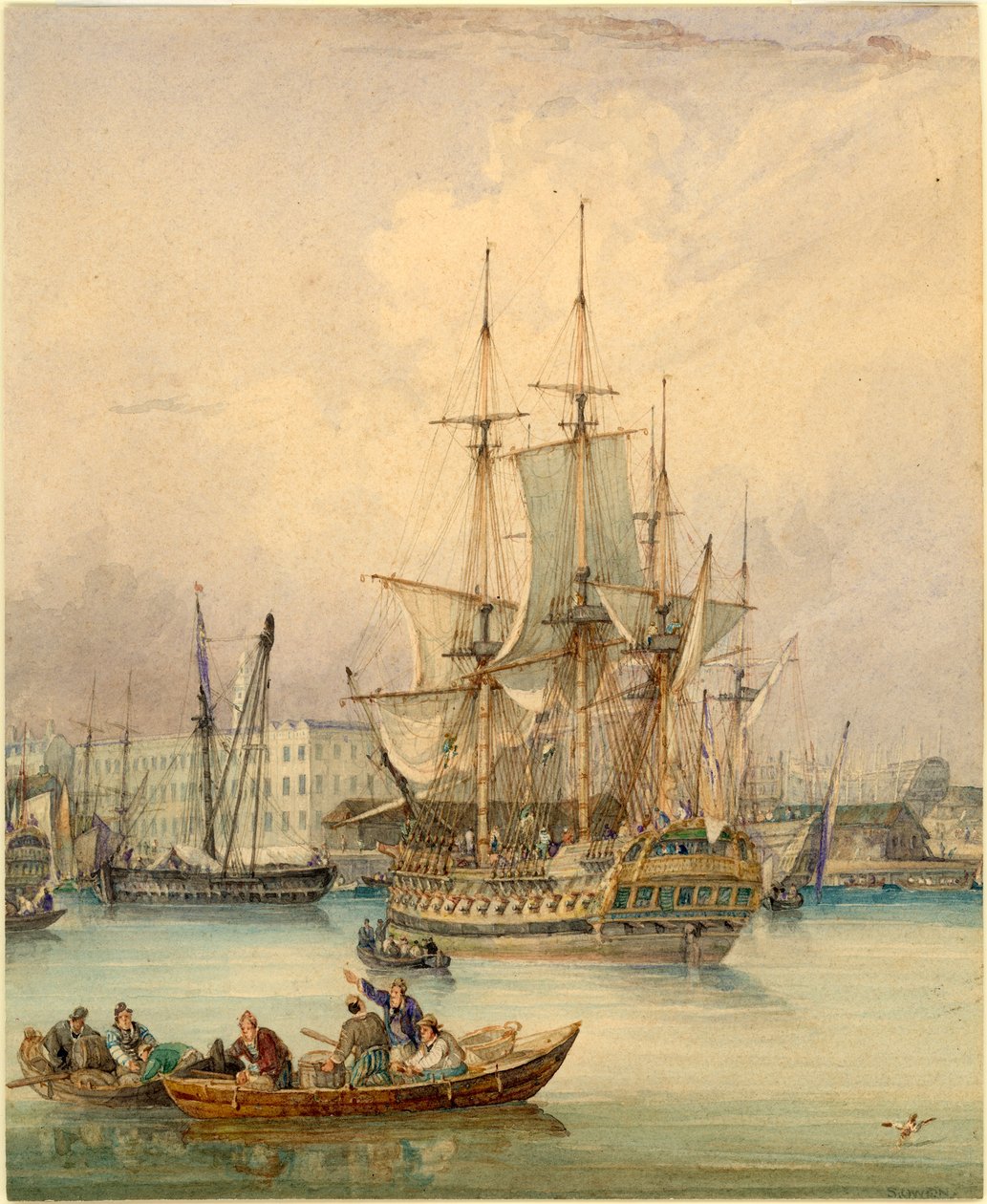 Scène fluviale avec des navires - Samuel Owen