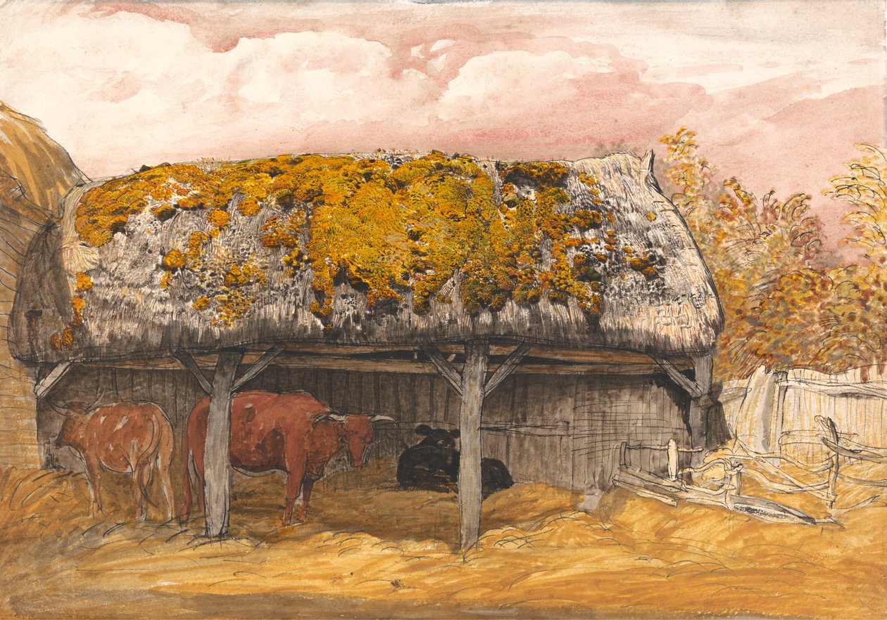 Étable à vaches avec un toit moussu - Samuel Palmer