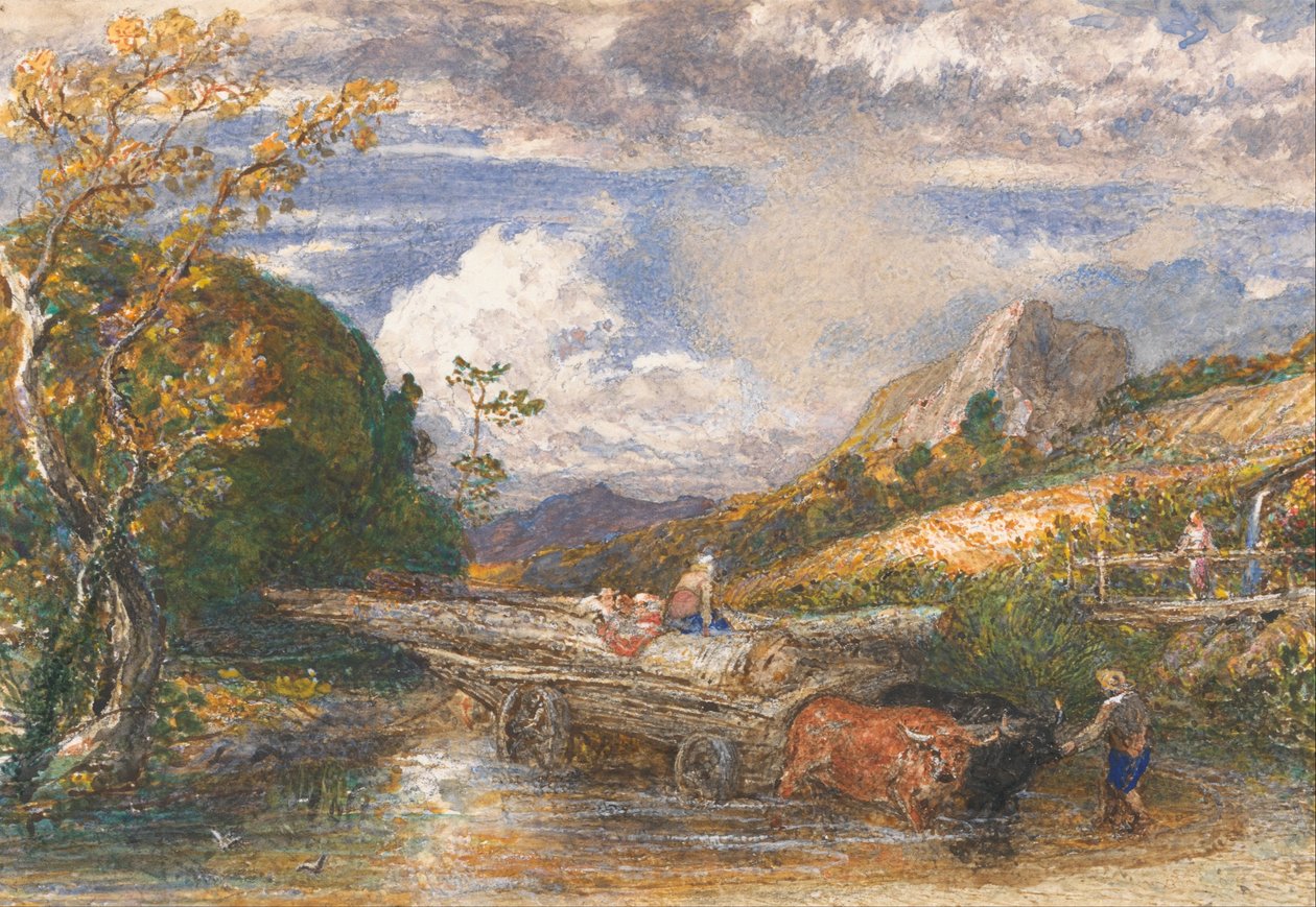 Chariot de bois traversant un ruisseau - Samuel Palmer