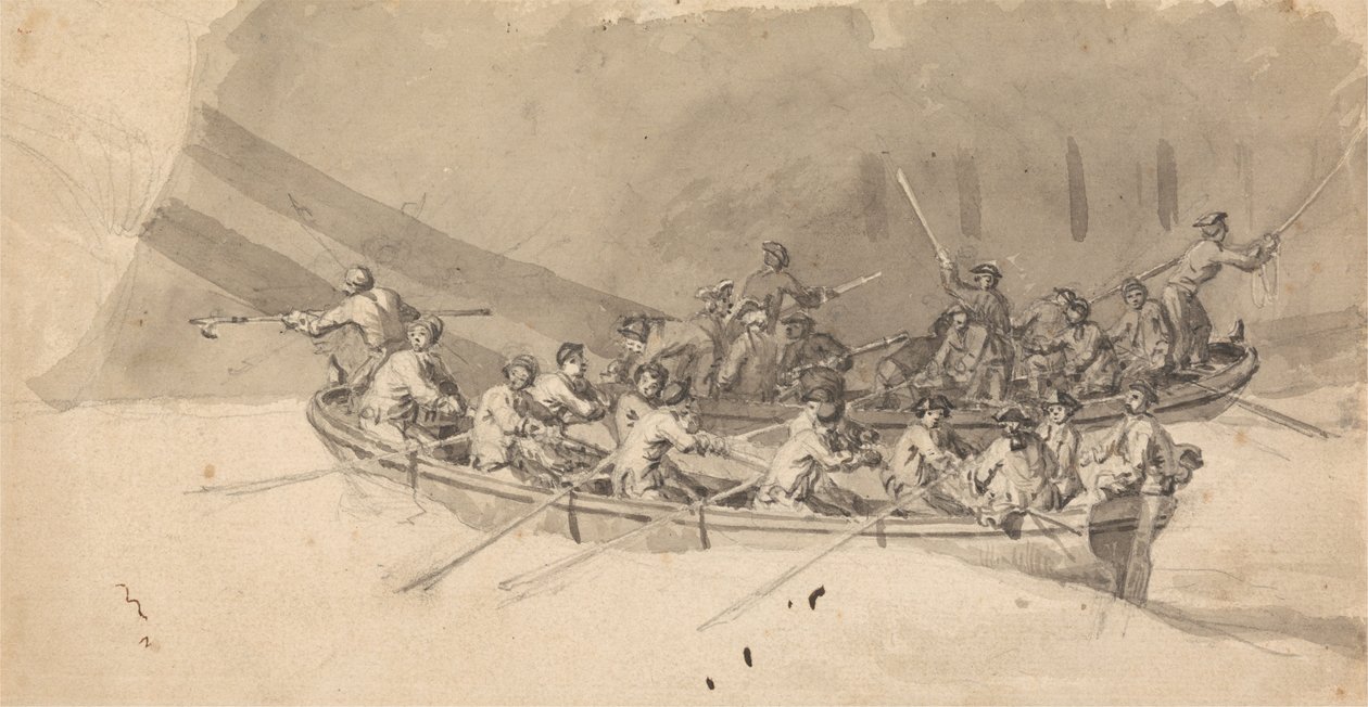 Deux bateaux avec équipages, étude pour Le Royal William en mer - Samuel Scott