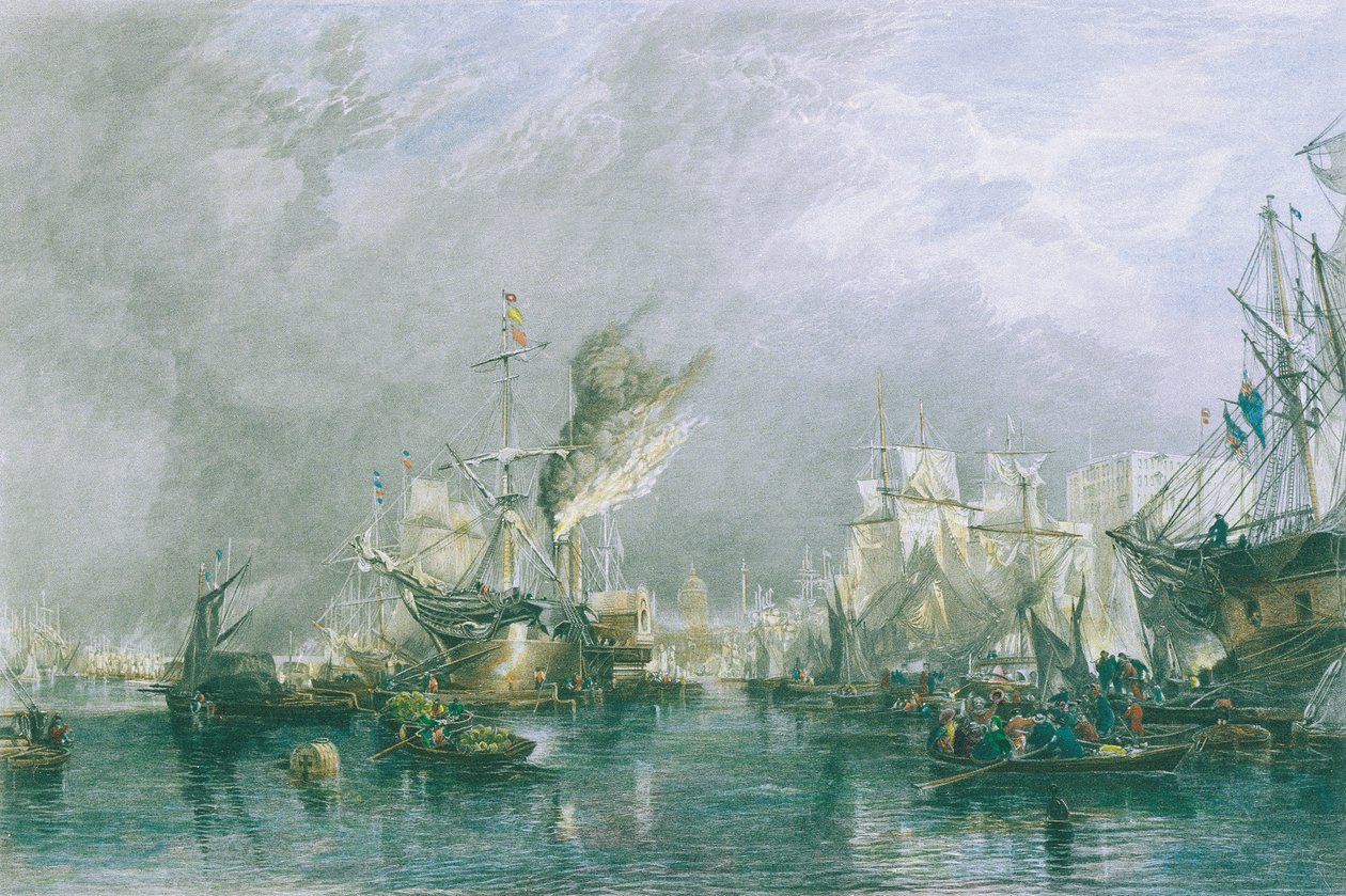 Navires dans le bassin de Londres - Samuel Bough