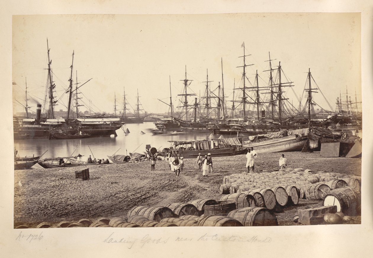 Débarquement de marchandises près de la Douane, Calcutta - Samuel Bourne