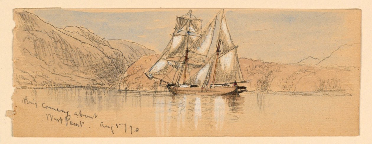 Brigantine virant de bord, West Point - Samuel Colman