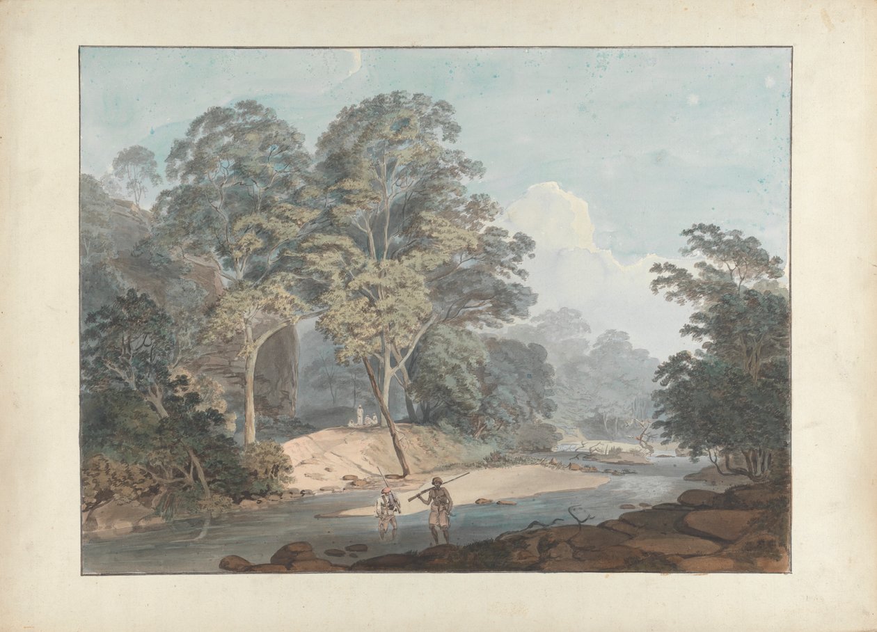 Scène de rivière rocheuse avec des cipayes - Samuel Davis