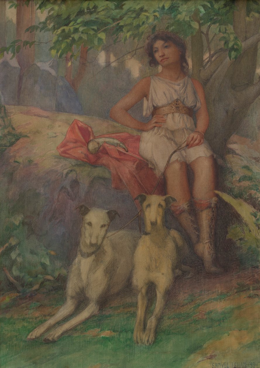 Figure avec Deux Chiens - Samuel Isham