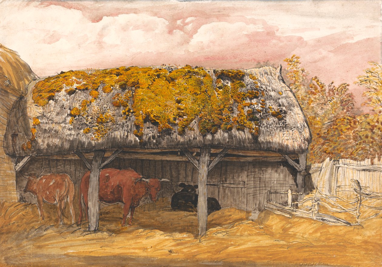 Une étable avec un toit moussu - Samuel Palmer