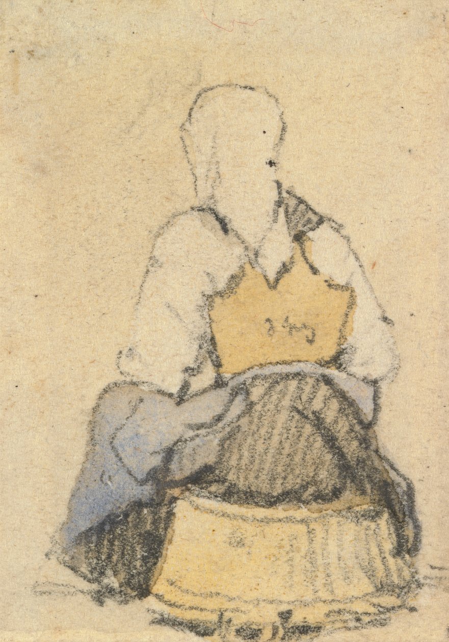 Femme paysanne assise vue de dos - Samuel Prout