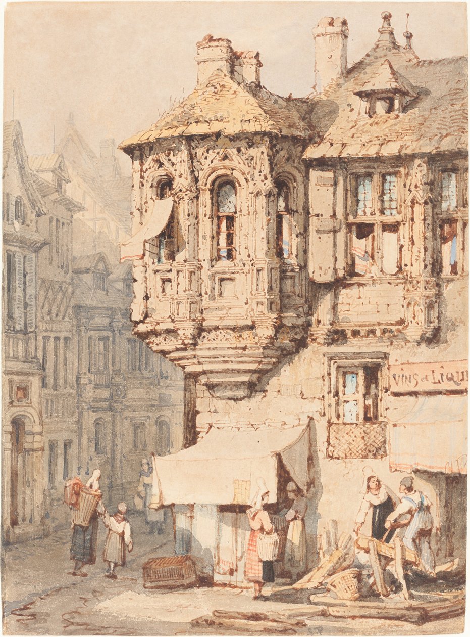 Scène de rue française avec une tourelle médiévale - Samuel Prout