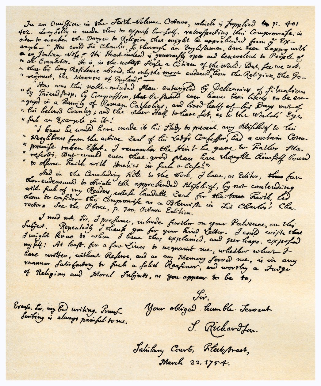 Lettre de Samuel Richardson, 22 mars 1754 - Samuel Richardson