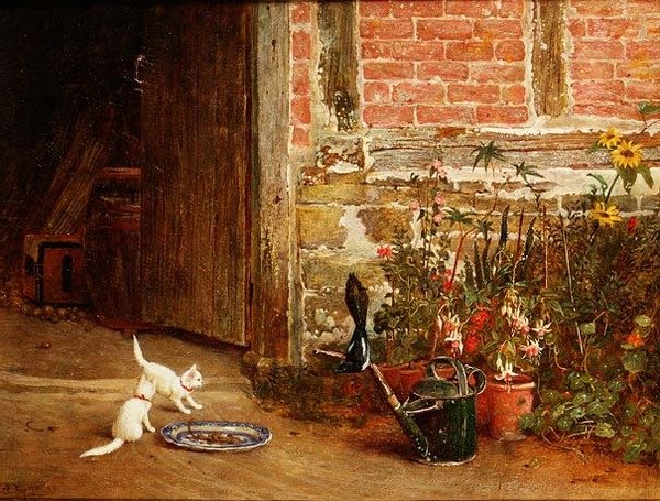Deux chatons blancs dans un jardin - Samuel Walker