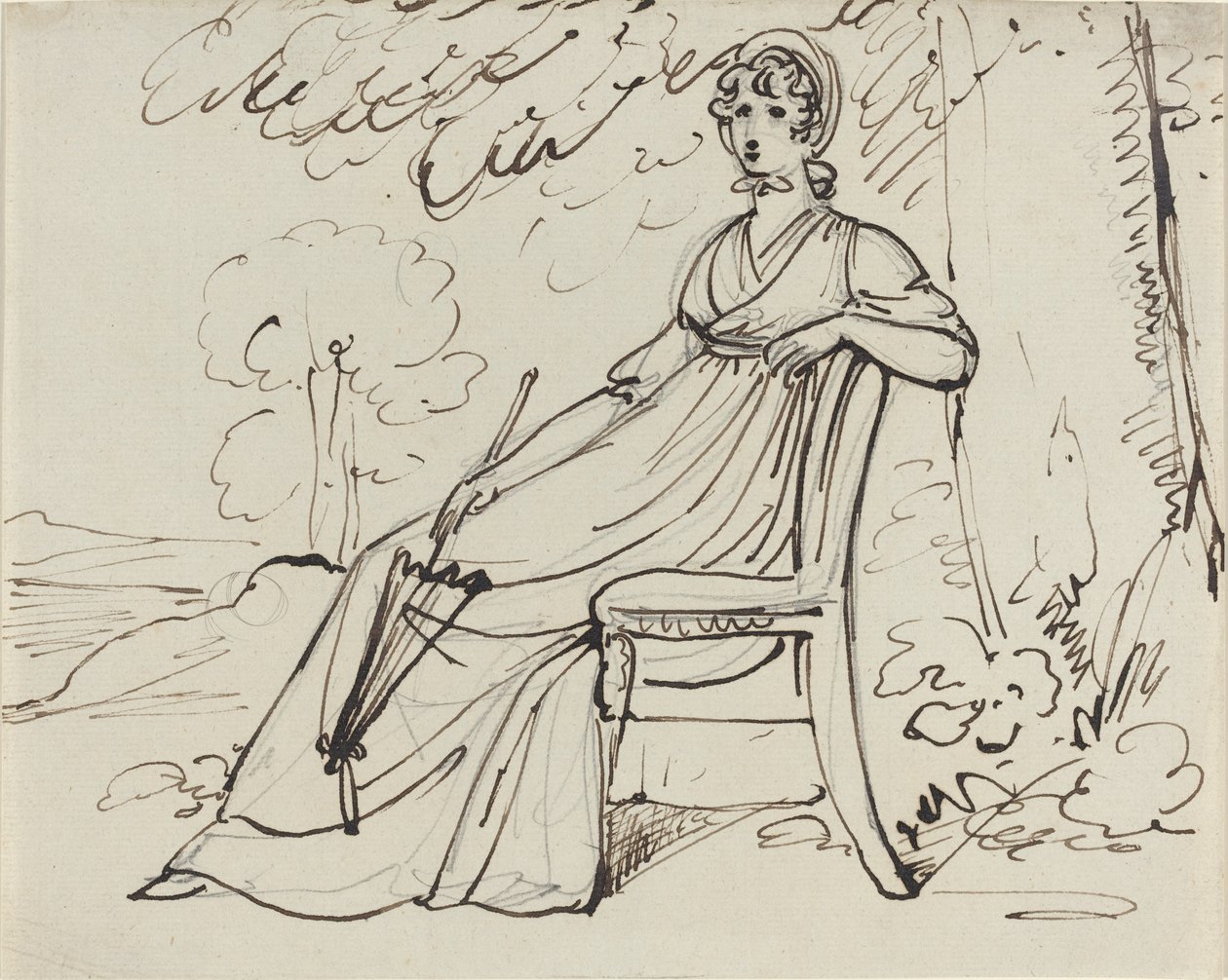 Une dame assise avec un parasol - Samuel Woodforde