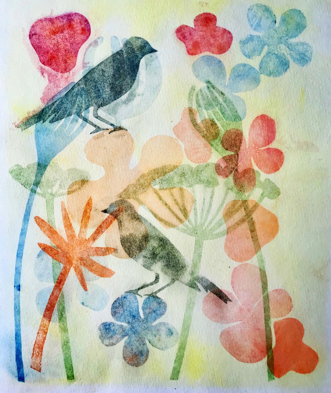 Deux oiseaux et des fleurs - Sarah Thompson Engels