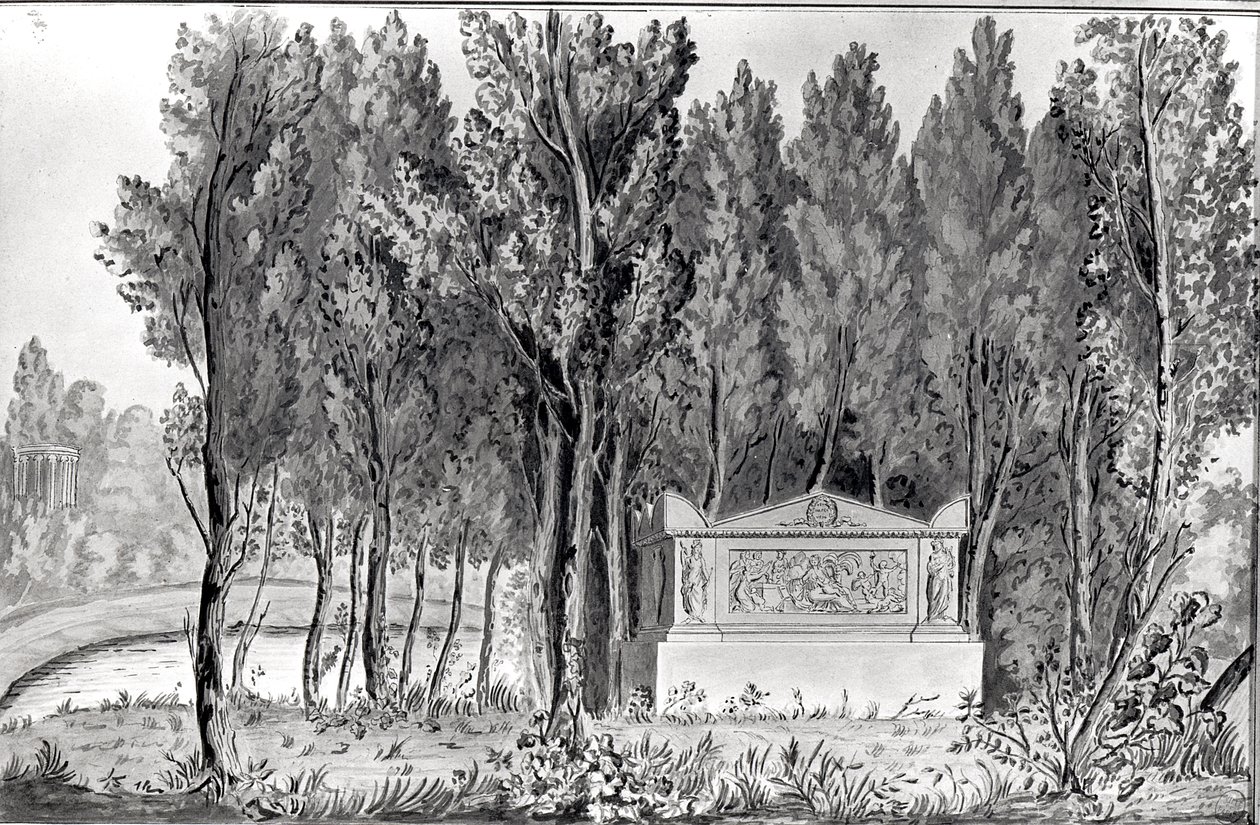 Tombe de Jean-Jacques Rousseau (1712-78) à Ermenonville (dessin) - Savigny