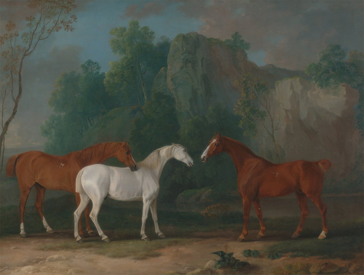 Trois chasseurs dans un paysage rocheux - Sawrey Gilpin