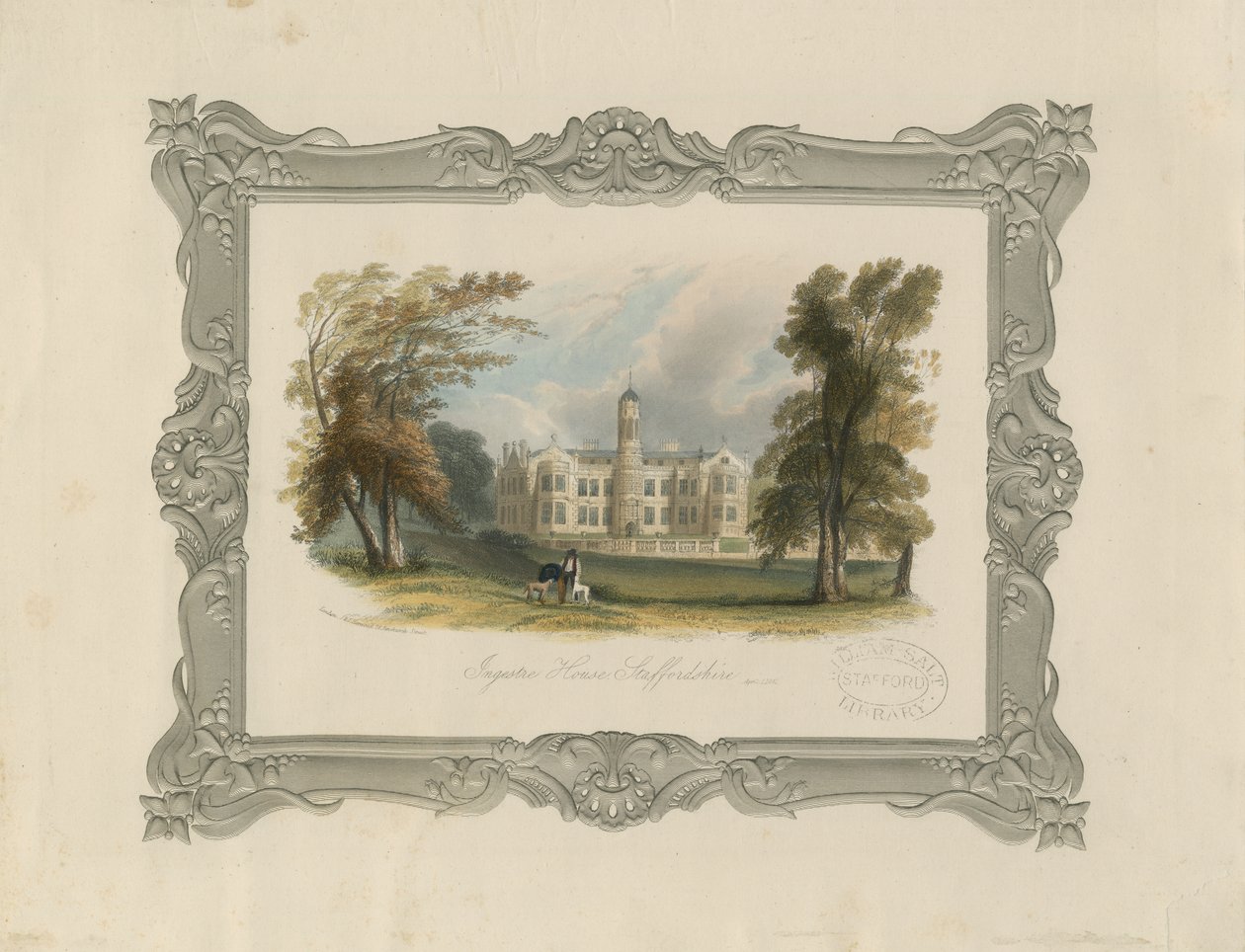 Ingestre Hall (gravure sur acier, colorée à la main) - School English