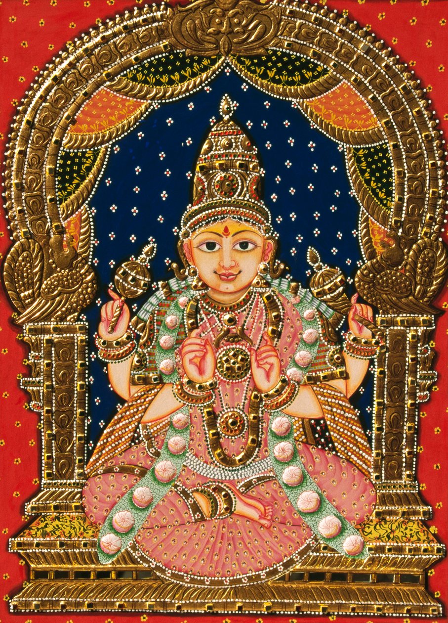 Déesse Saraswati en relief, peinture Tanjore - School Indian