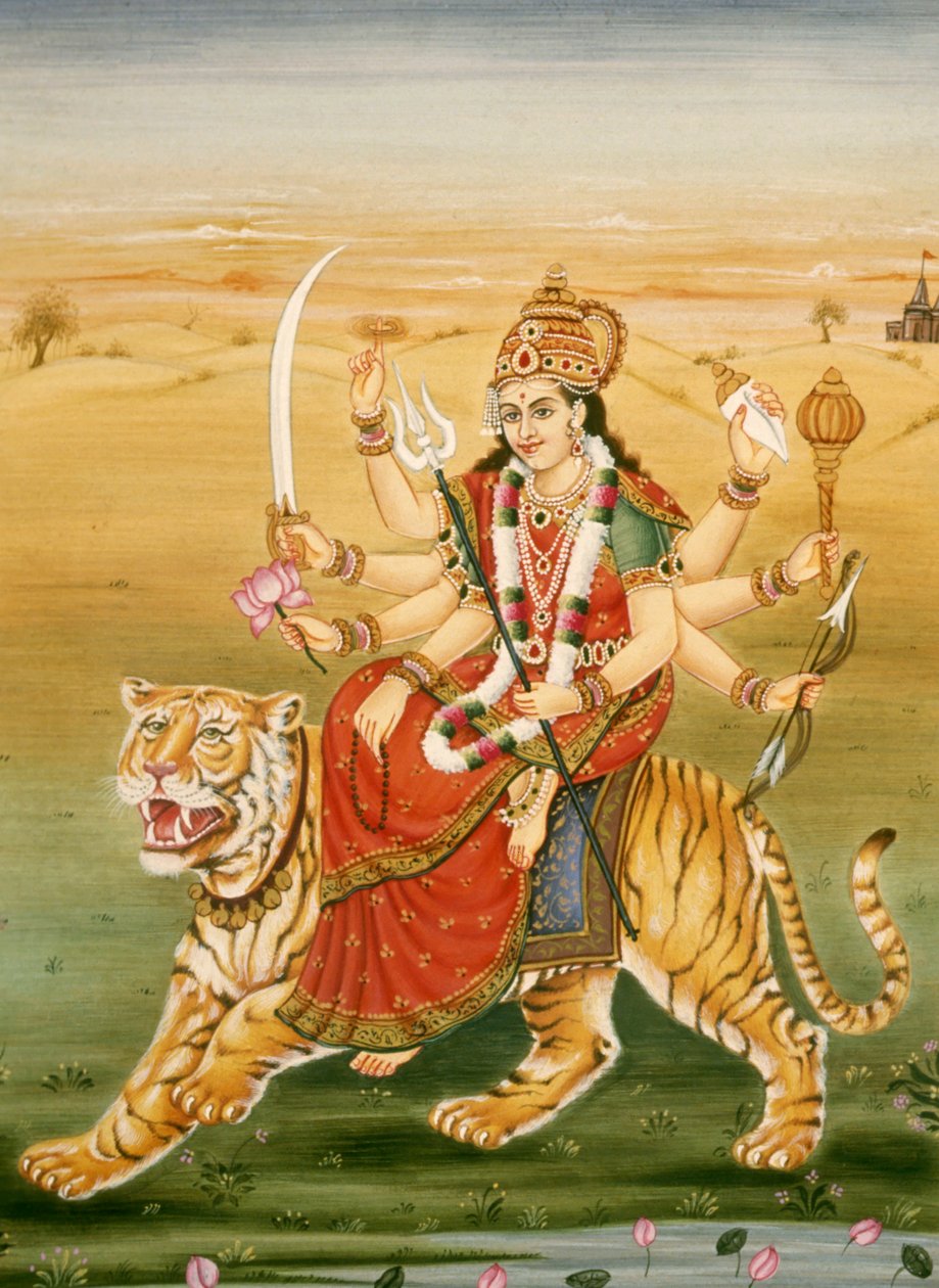 Déesse Durga, miniature sur papier - School Indian