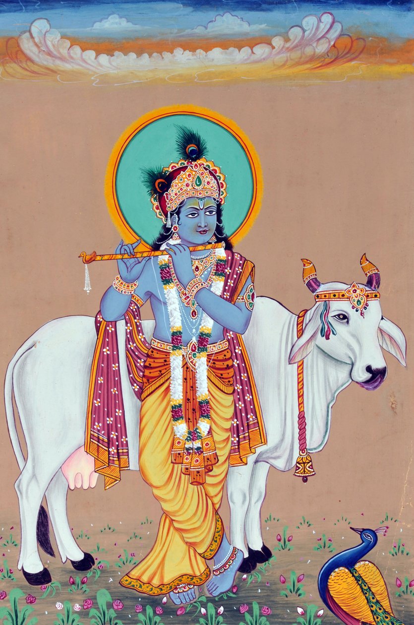 Peinture miniature de Dieu Krishna - School Indian
