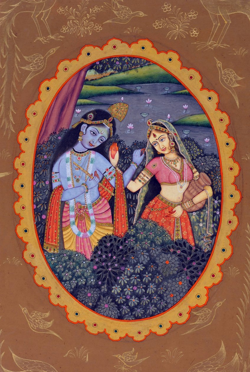 Peinture miniature de Radha Krishna - School Indian