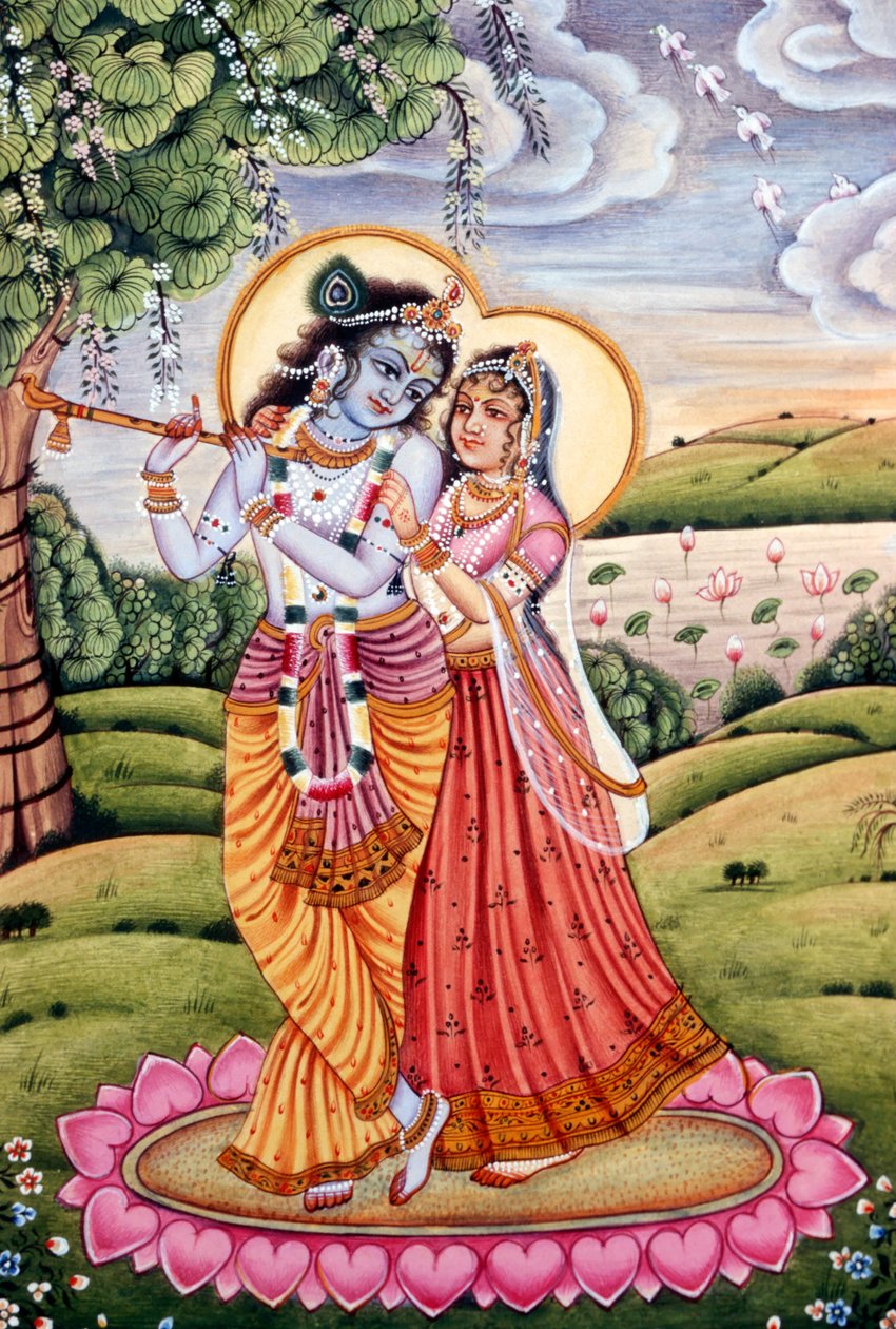 Peinture miniature de Radha Krishna, Inde - School Indian