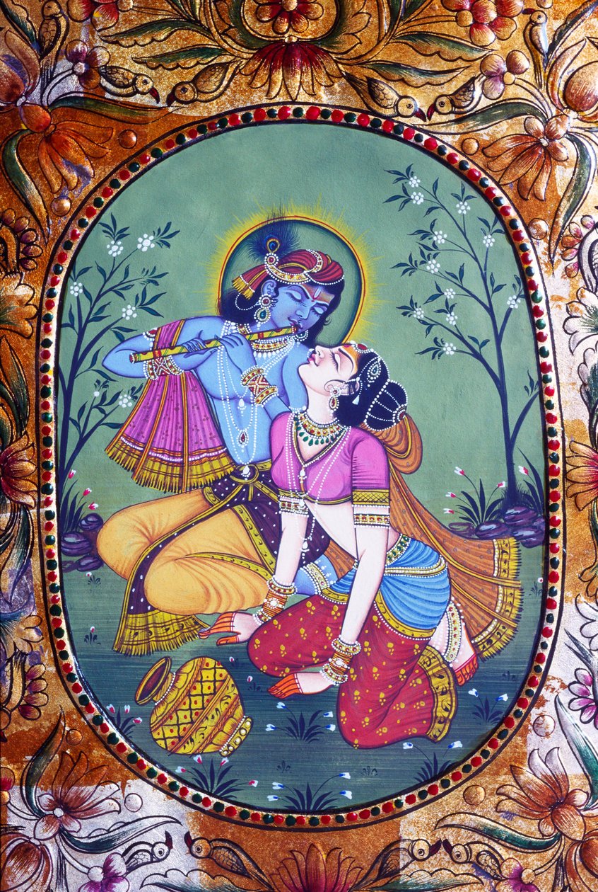 Miniature de Radha Krishna sur papier - School Indian