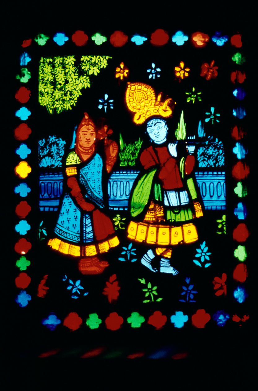 Radha Krishna sur vitrail - School Indian