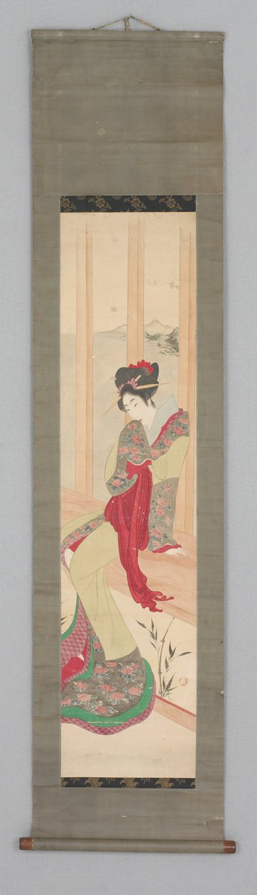 Femme sur un siège de fenêtre (Kakemono) - Japanese School