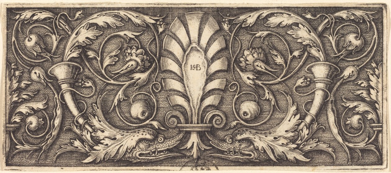 Ornement avec deux dauphins grotesques - Sebald Beham