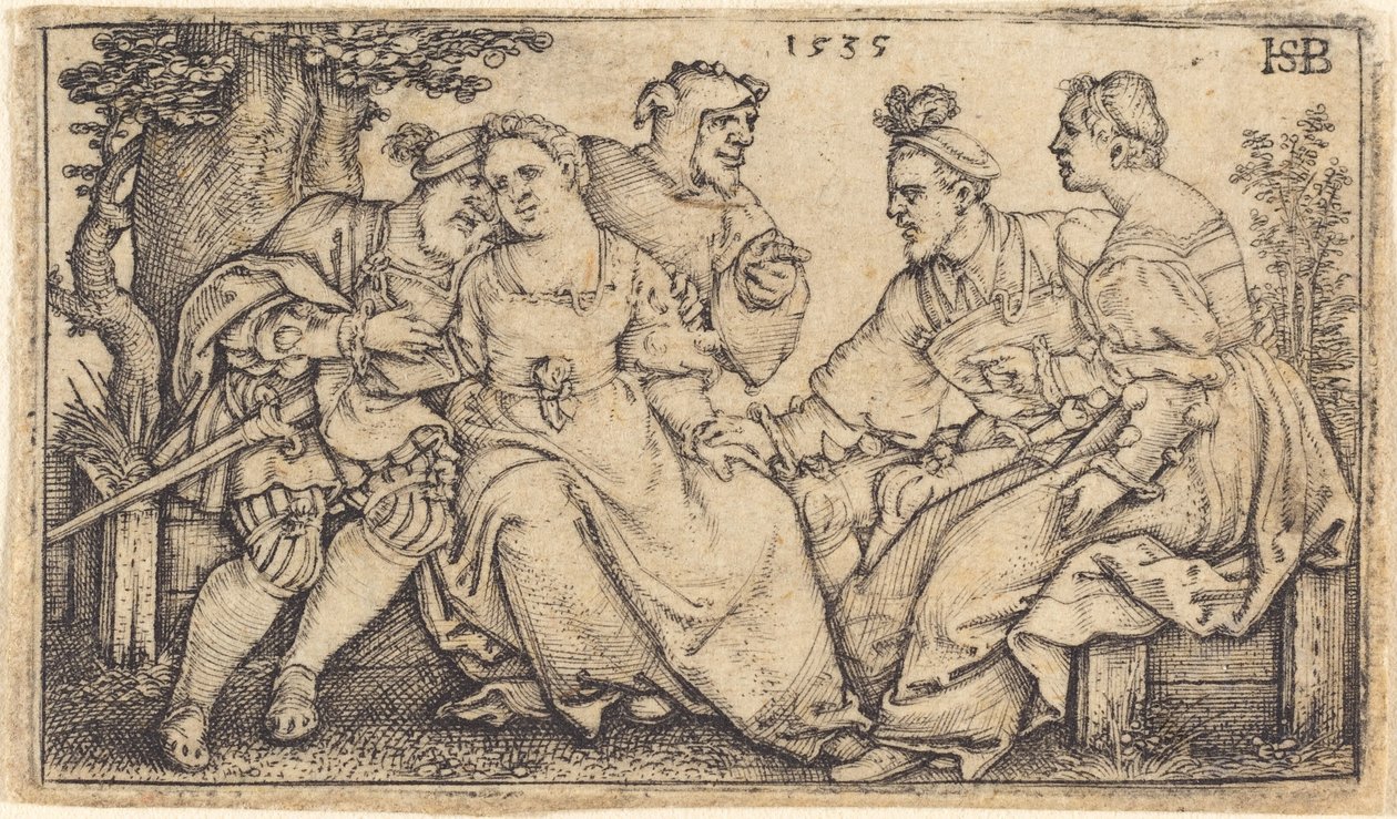 Deux couples amoureux avec clown - Sebald Beham