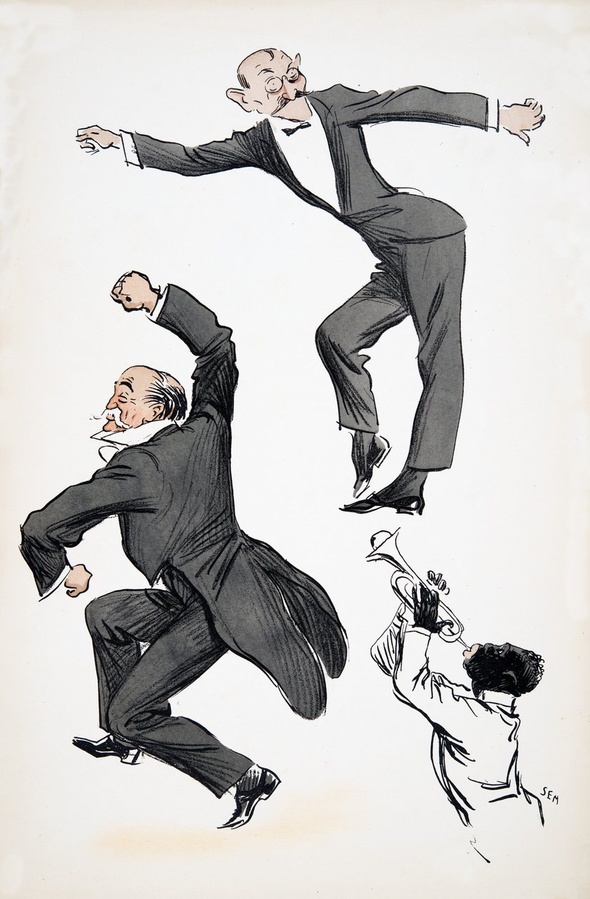 Gentleman âgé en queue-de-pie et jeune gentleman en cravate noire dansant au son d