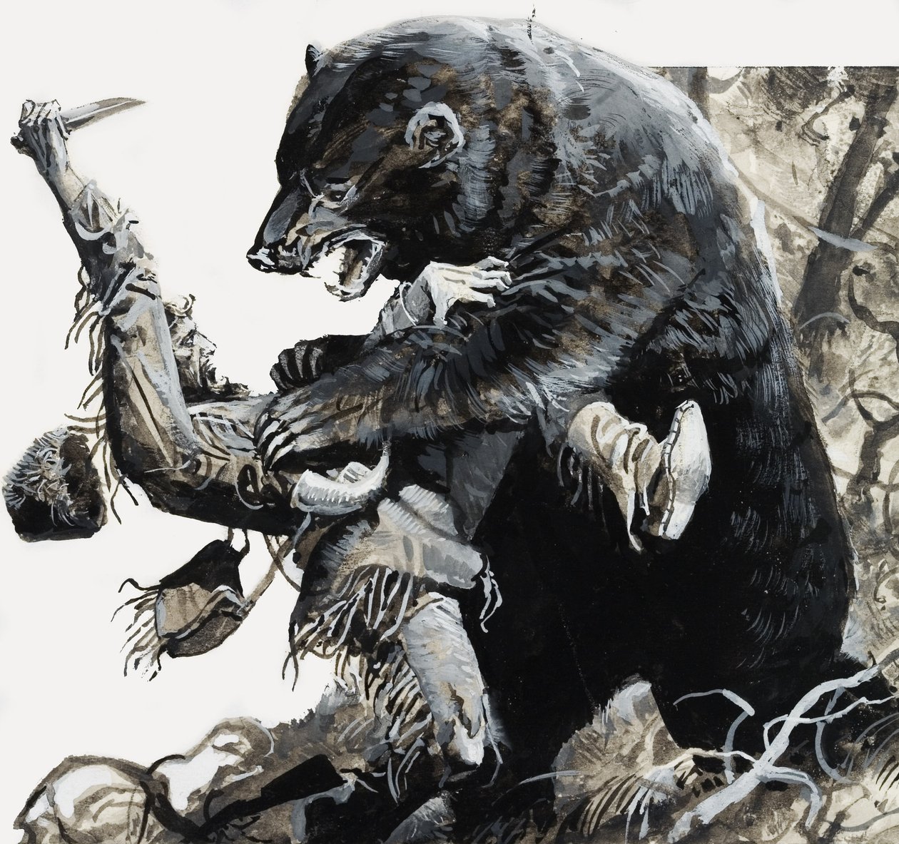 Hugh Glass malmené par un ours - Severino Baraldi