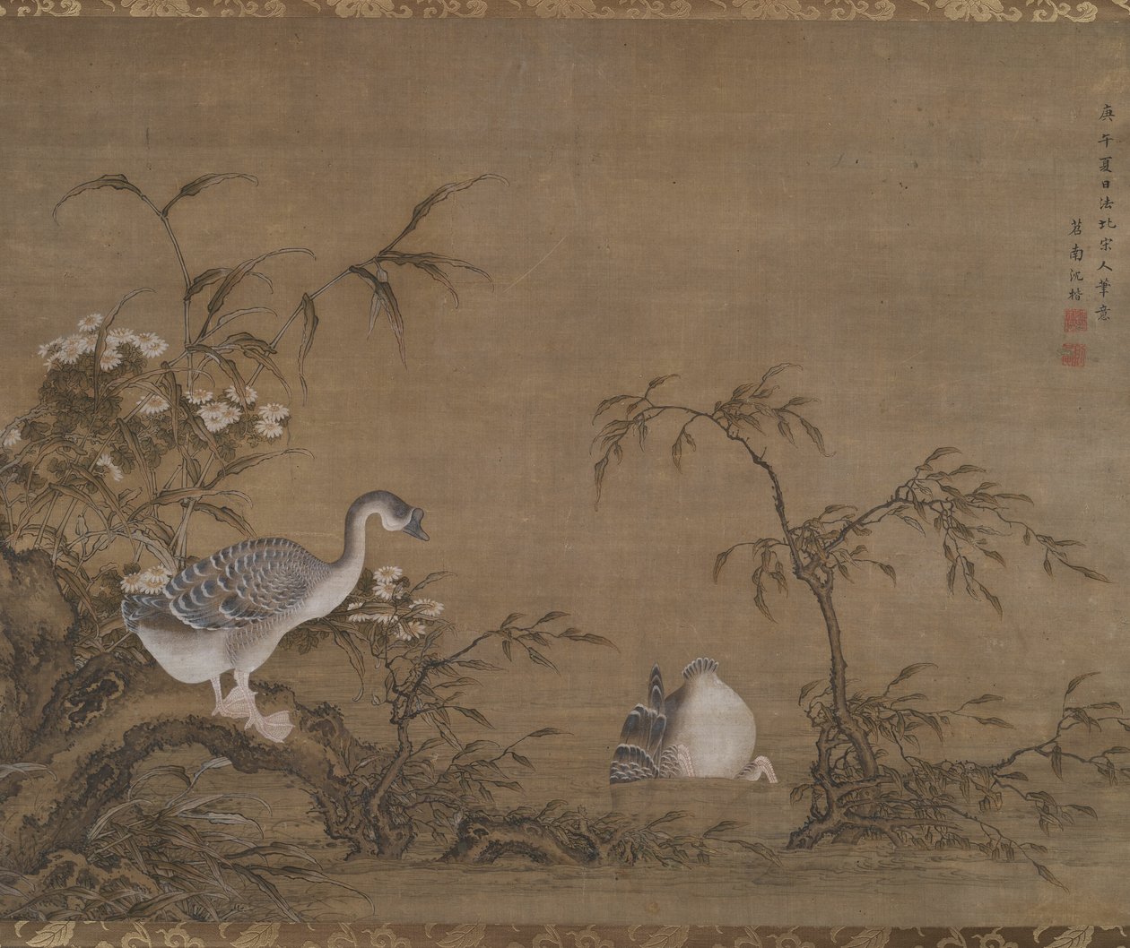 Oies sur une berge - Shen Kai