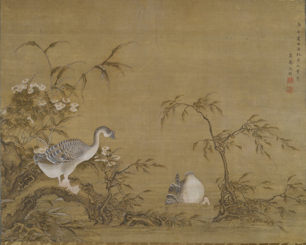 Oies sur une rive, dynastie Qing - Shen Kai