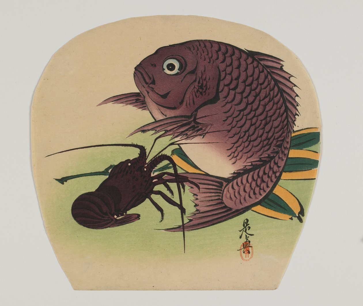 Impression pour un uchiwa; carpe et homard, ère Meiji, fin du 19e siècle - Shibata Zeshin