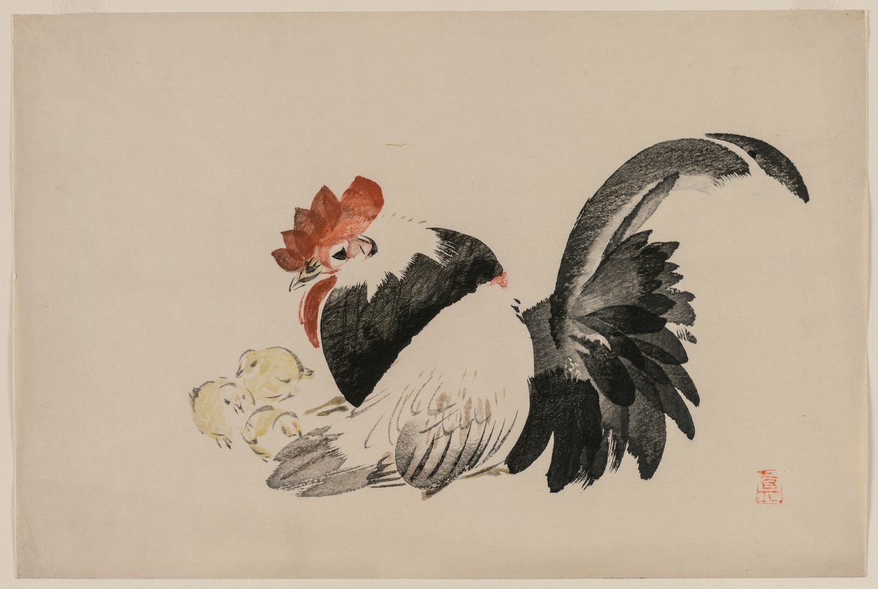 Coq, poule et poussins, vers 1880 - Shibata Zeshin