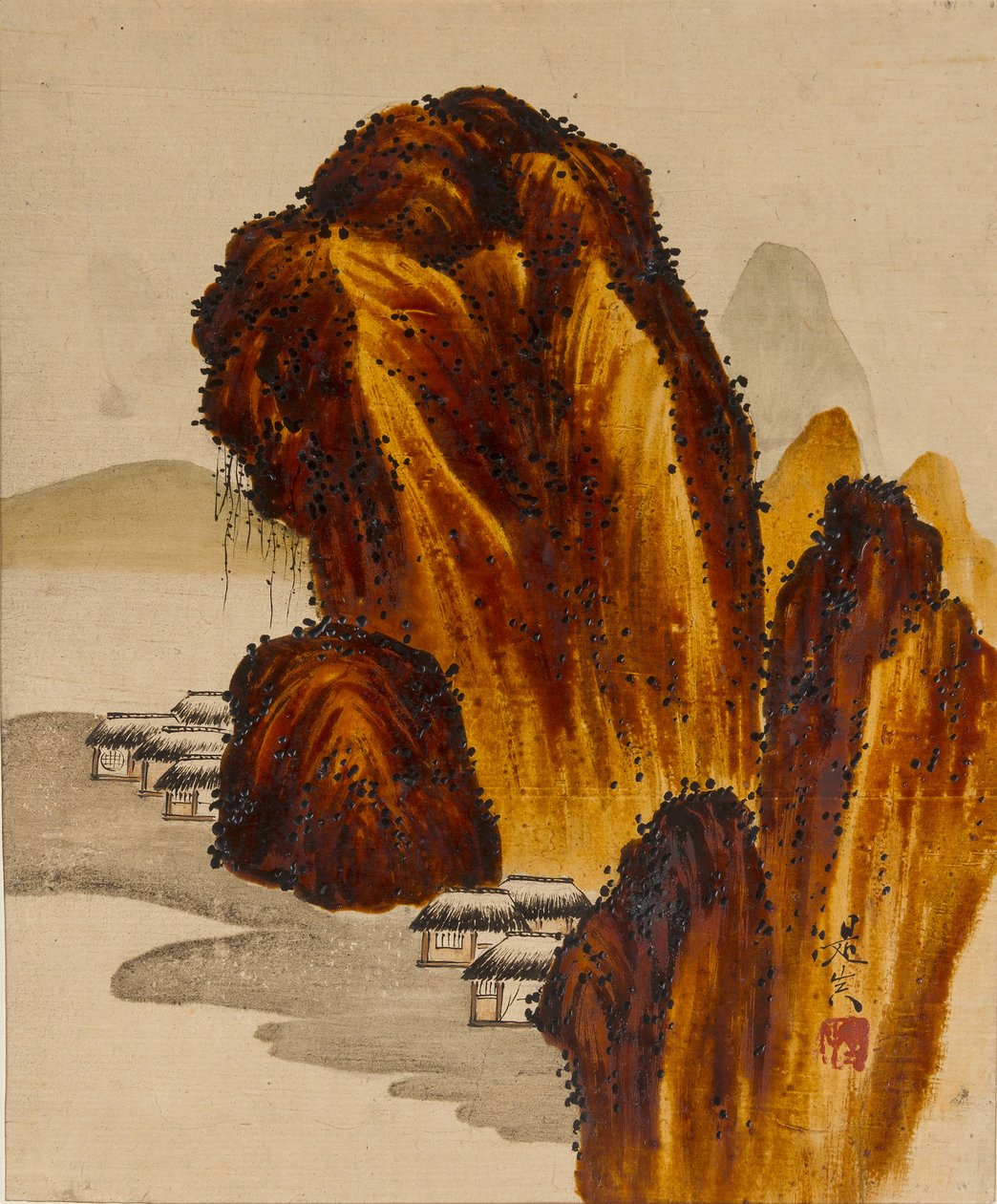 Village parmi les rochers, 19ème siècle - Shibata Zeshin