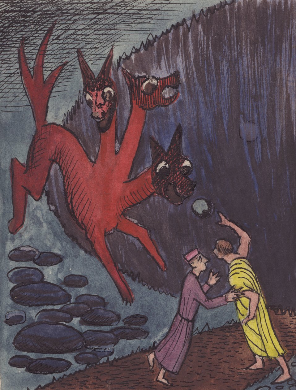 Dante et Virgile avec un monstre à trois têtes, 1951 - Shirley Markham