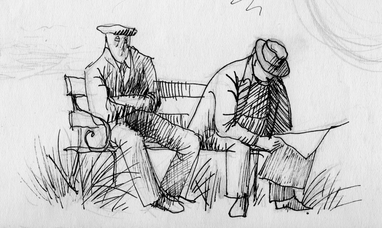 Deux hommes sur un banc, vers 1950 - Shirley Markham