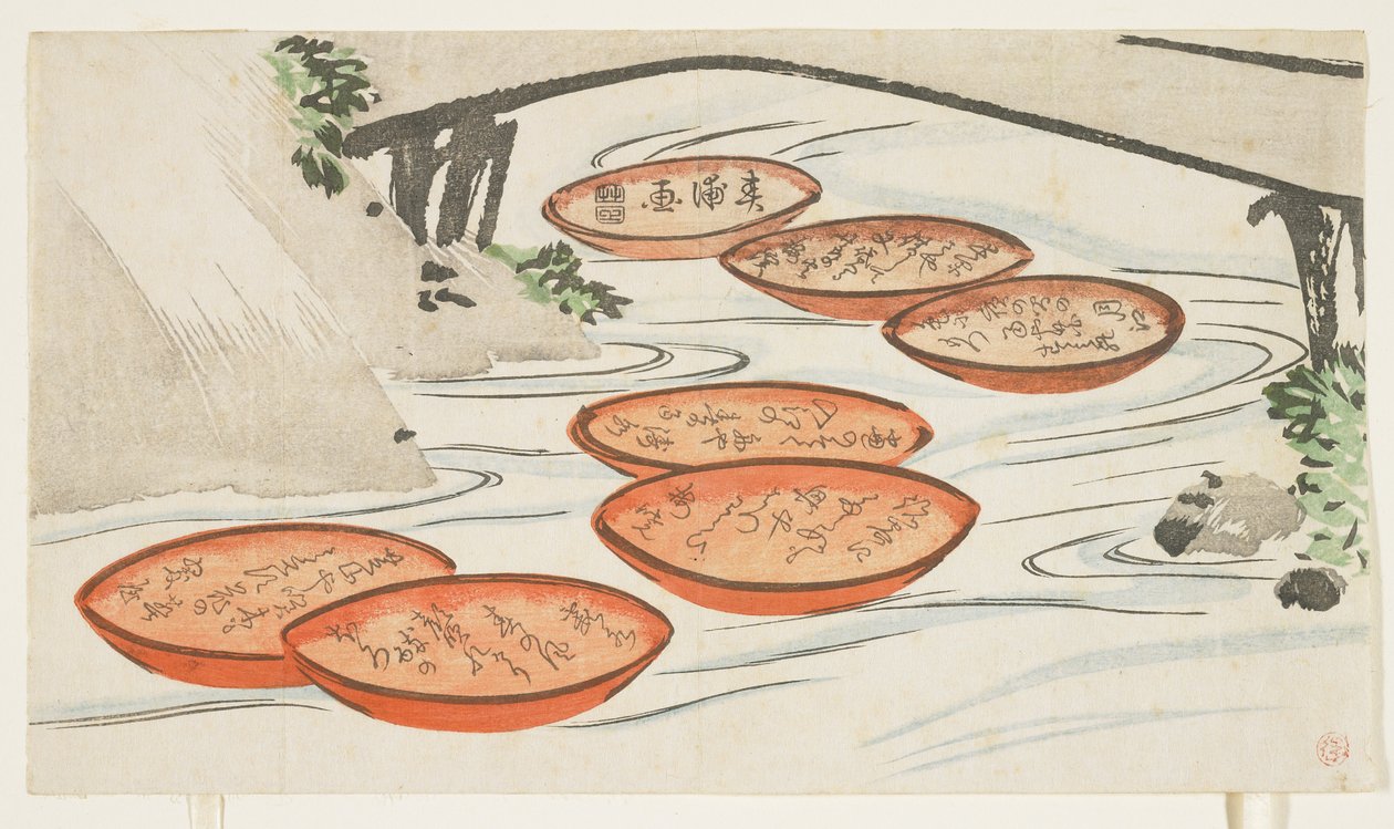 Tasses de saké dans une rivière, vers 1854-59 - Shumpo