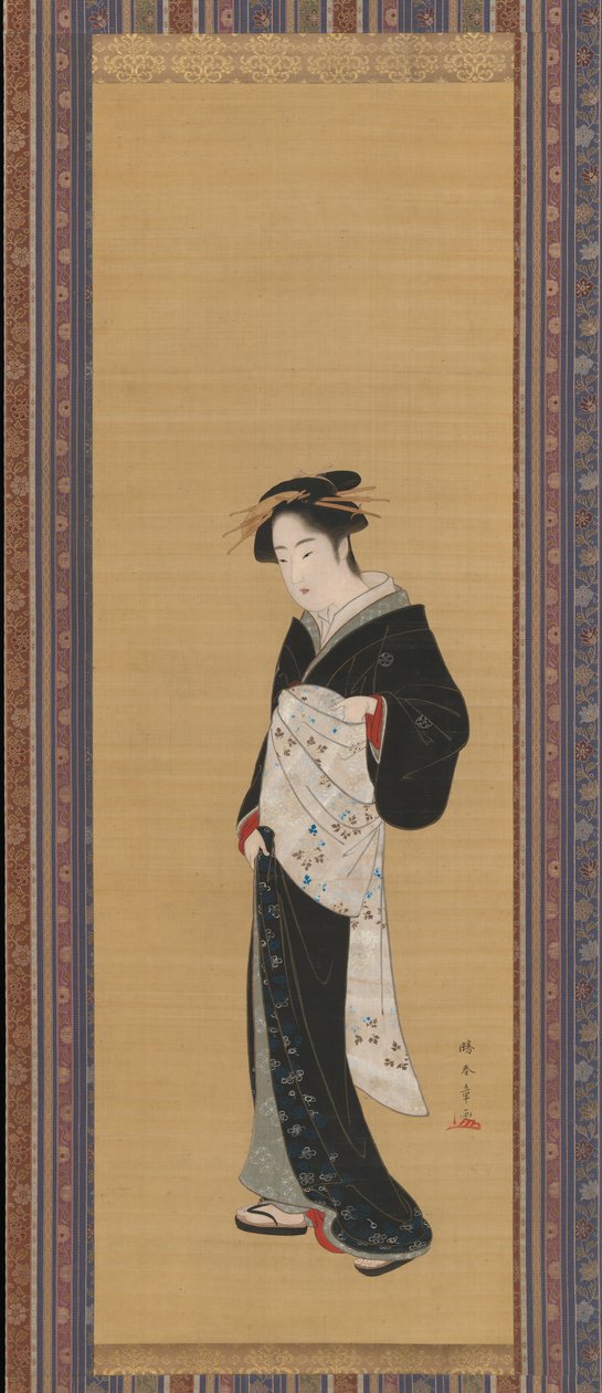 Femme en kimono noir - Shunsho