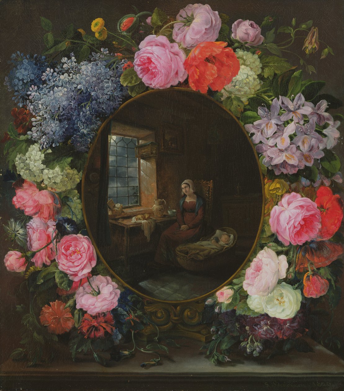 Mère et enfant dans une guirlande de fleurs, 1829 - Siegfried Detler Bendixen